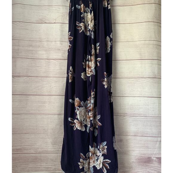 Band of Gypsies Dark Blue Floral Jumpsuit Butterfly Sleeve Elastic Waist Size XS - Picture 8 of 16